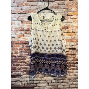 White Abstract Love J Sleeveless Blouse Sheer Women’s Size Xl